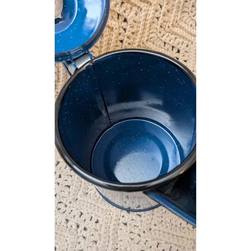 Vintage Blue Speckled Enamelware Coffee Percolator and 2 Mugs Camping Set